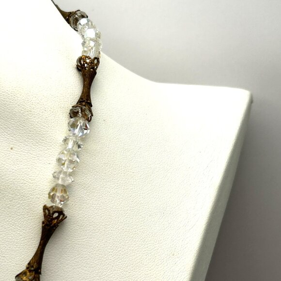 Vintage Aurora Borealis Crystal Tassel Necklace 26” Filigree Midcentury Cocktail - Picture 12 of 16